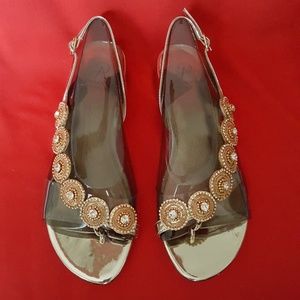 ADRIANNA PAPELL METALLIC GOLD JEWELED SANDALS 8